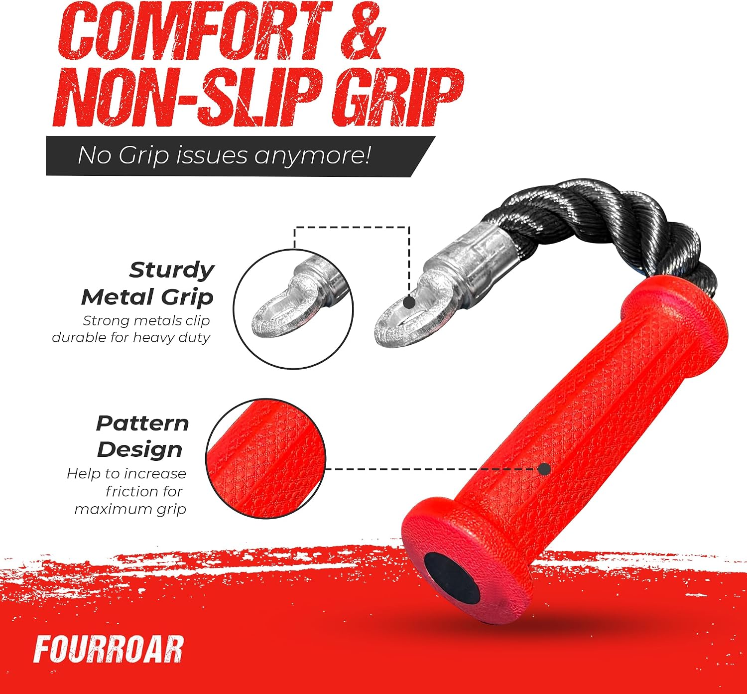 Ergonomic Single Rope Cable Attachment with Carabiner 11.8” Length | Loading 440 Lbs | Single Tricep Rope Reducing Wrist Pressure and Rubs | Pull Machine Accessory for Cable Machines and Gym