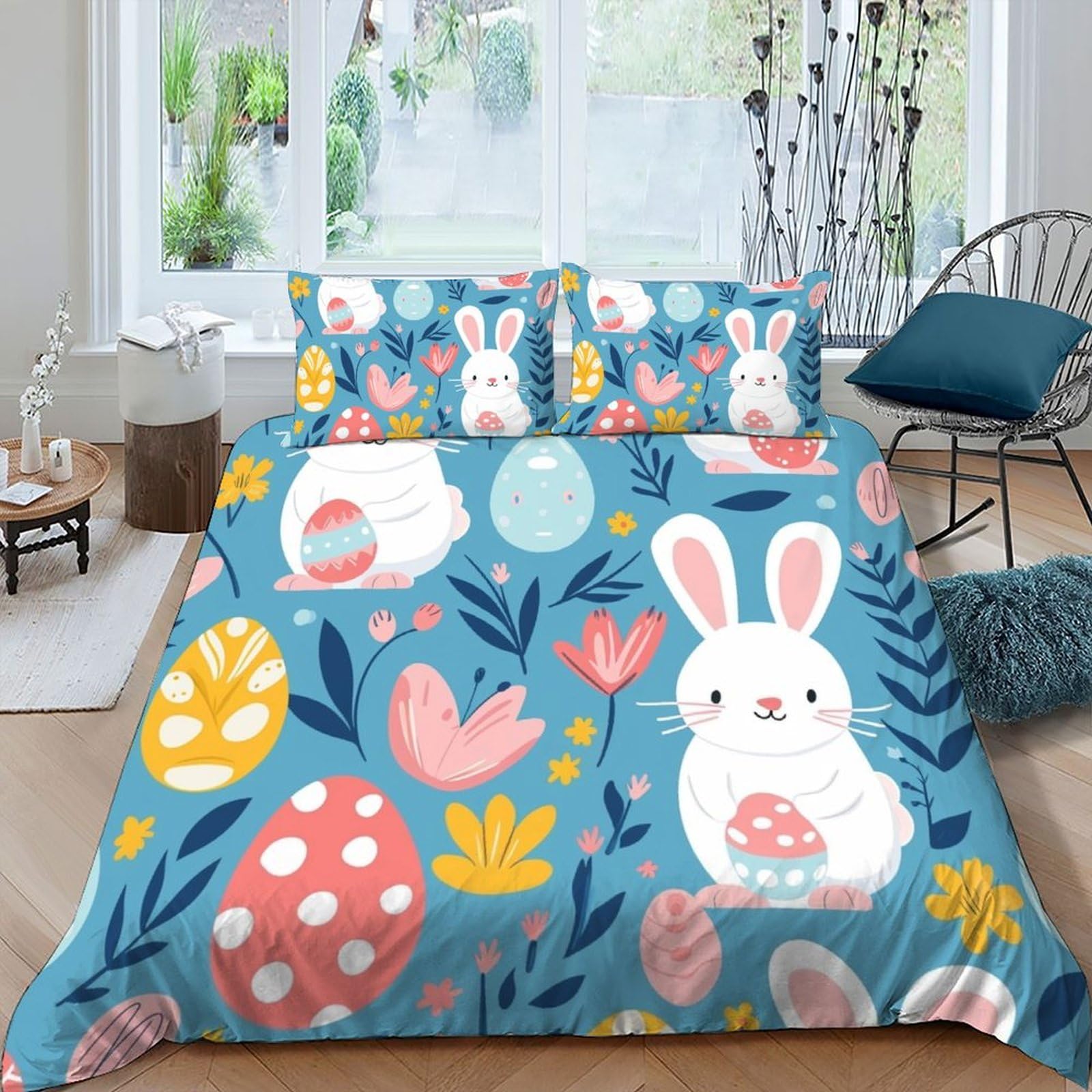 Parure de lit animaux pour chambre d'adulte ou d'ado avec motif lapin blanc