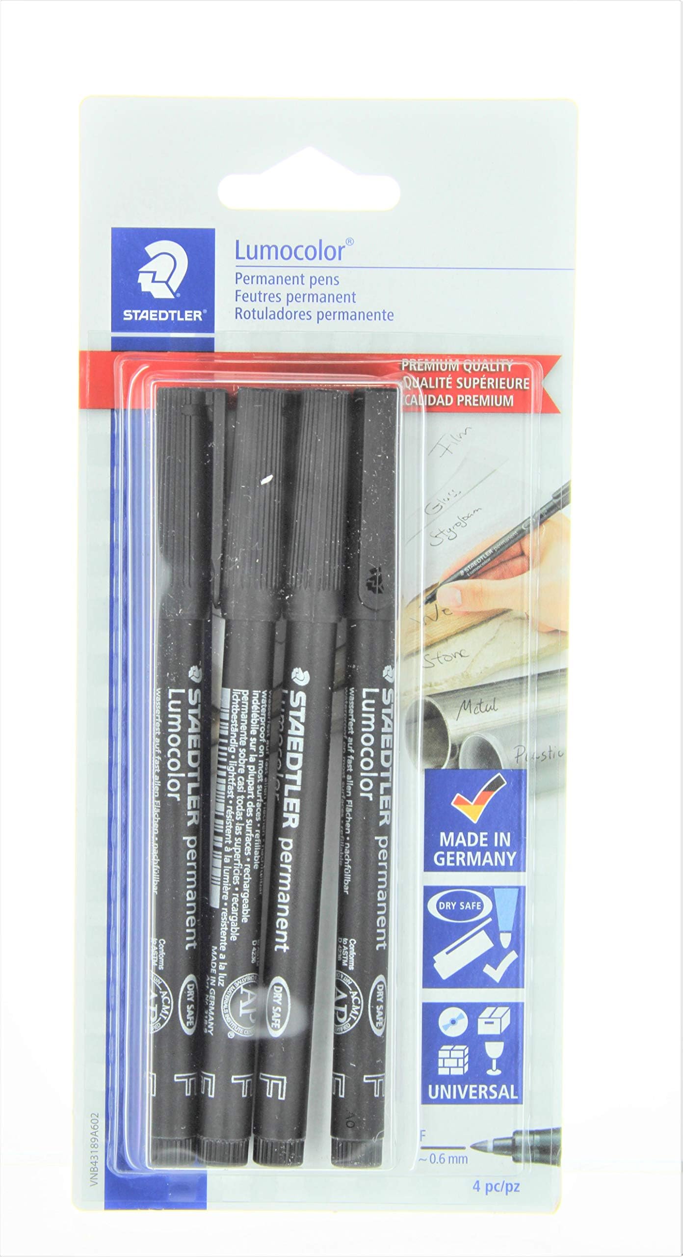 Lumocolor Permanent Pen 318-9 Fine 0.6mm Line - Black (Pack of 4)
