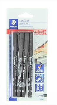 Staedtler Lumocolor Permanent Pen 318-9 Fine 0.6mm Line - Black Pack of 4