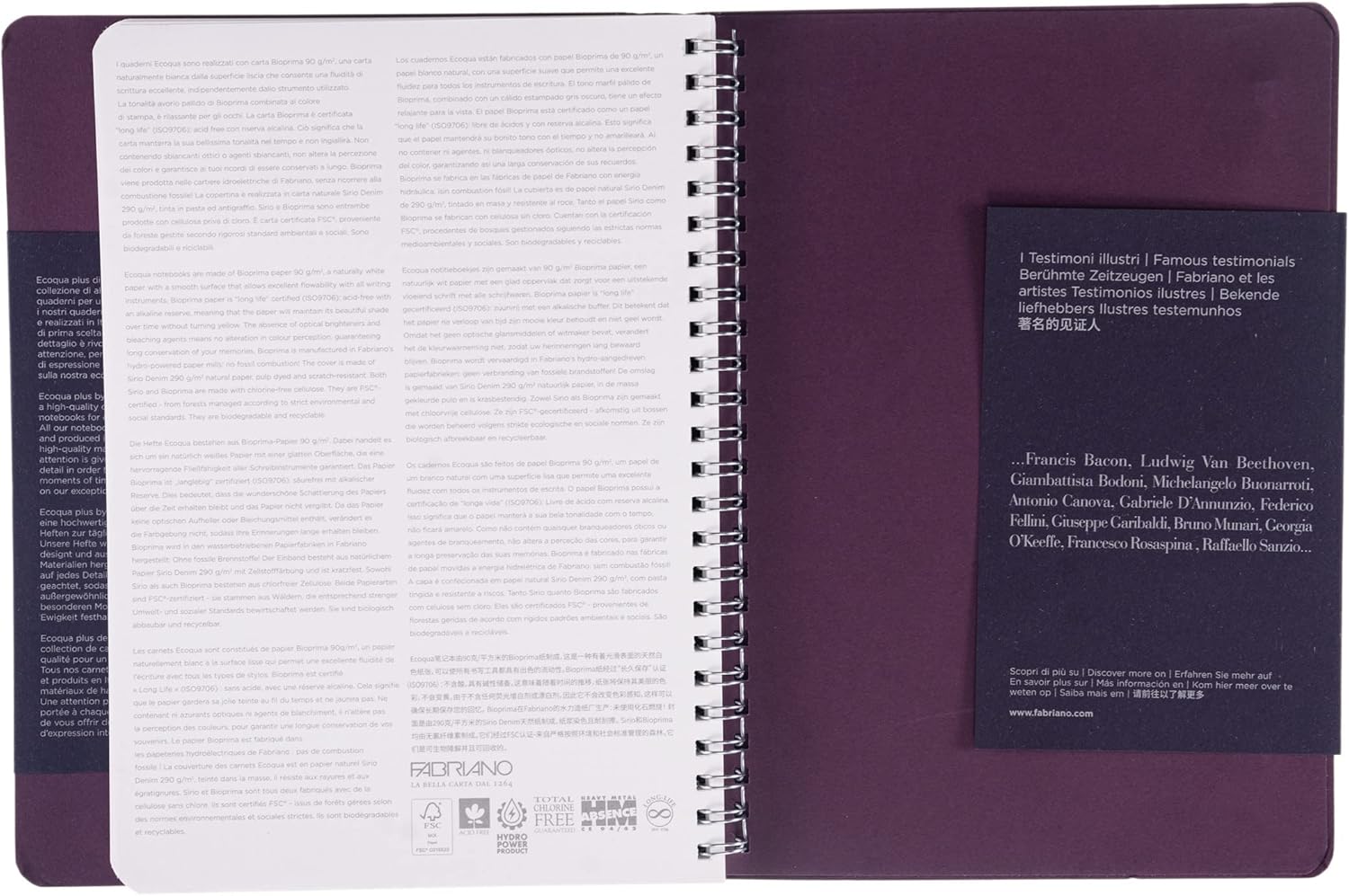 Fabriano Ecoqua Plus Hidden Spiral-Bound Notebook, 5.8" x 8.3", A5, Dotted, Wine