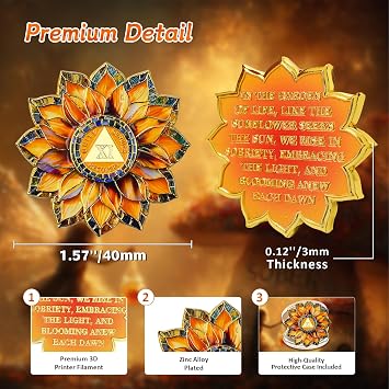 Sunflower 11 Year Sobriety Coin - Colorful Glass Broken and Rebuilt AA Coins - Eleven Year Addiction NA AA Chips and Medallions - 1-20 Celebrate Living Clean Alcoholics Anonymous Gifts for Men Women