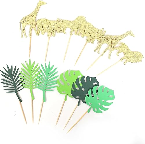 12 adornos para cupcakes de animales de la selva, decoración para cupcakes Wild One, decoraciones para cupcakes de safari, dos suministros de fiesta