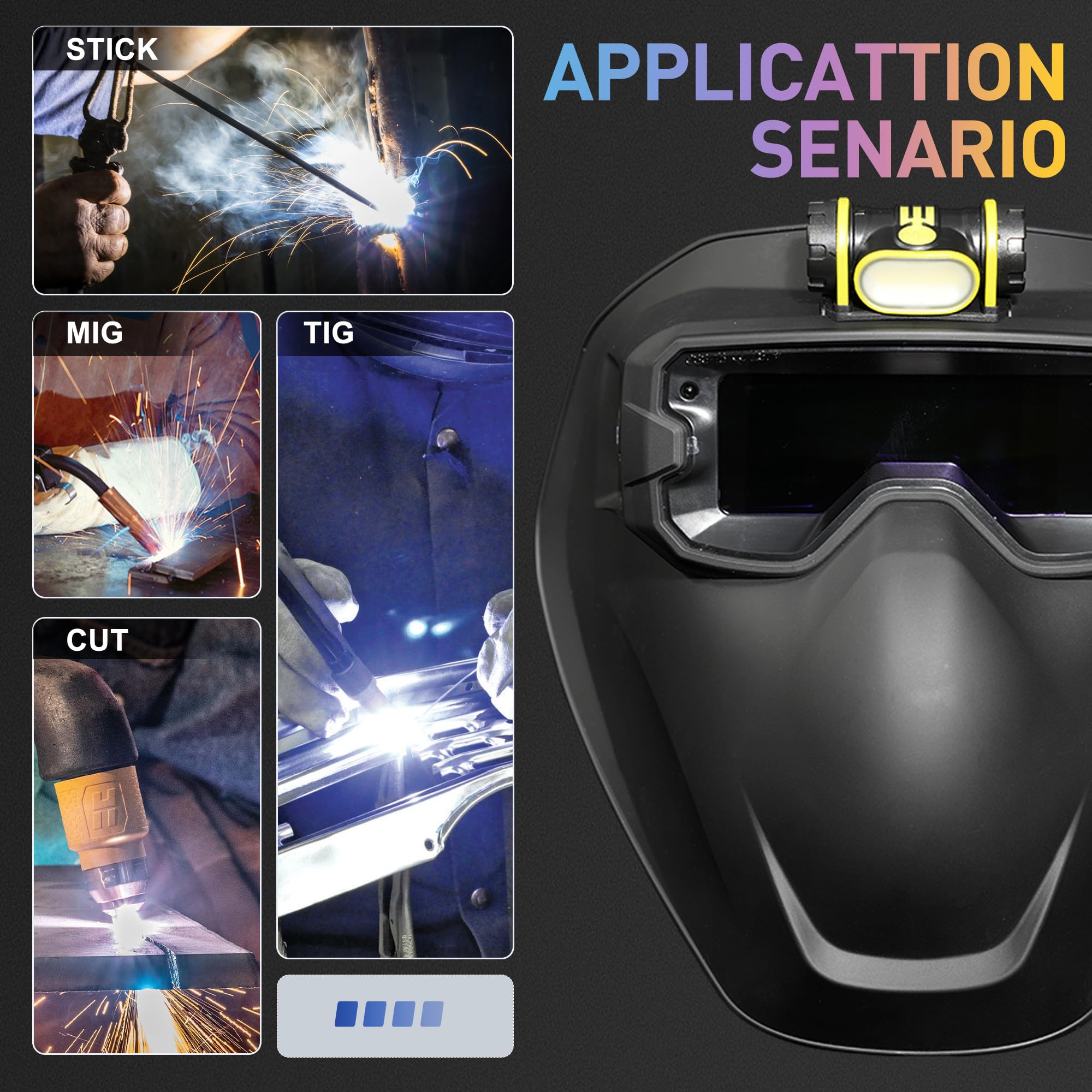 Shine SPOTLITE - Kit de gafas de soldadura de oscurecimiento automático de color real, máscara de protección completa para Tig, Mig, Stick Plasma Cut, cuello y hombro, cubierta ignífuga incluida