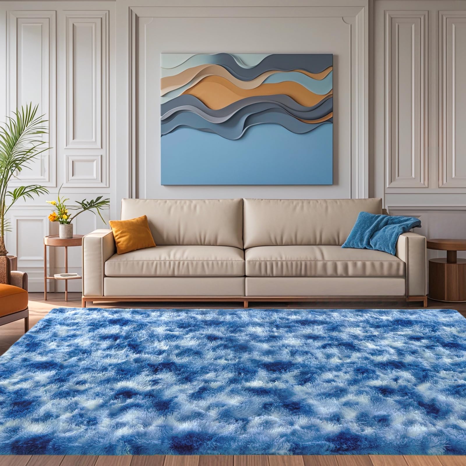Amazon.com: Fuzzy Blue White Rug for Bedroom Soft Fluffy 4x6 ft Living ...
