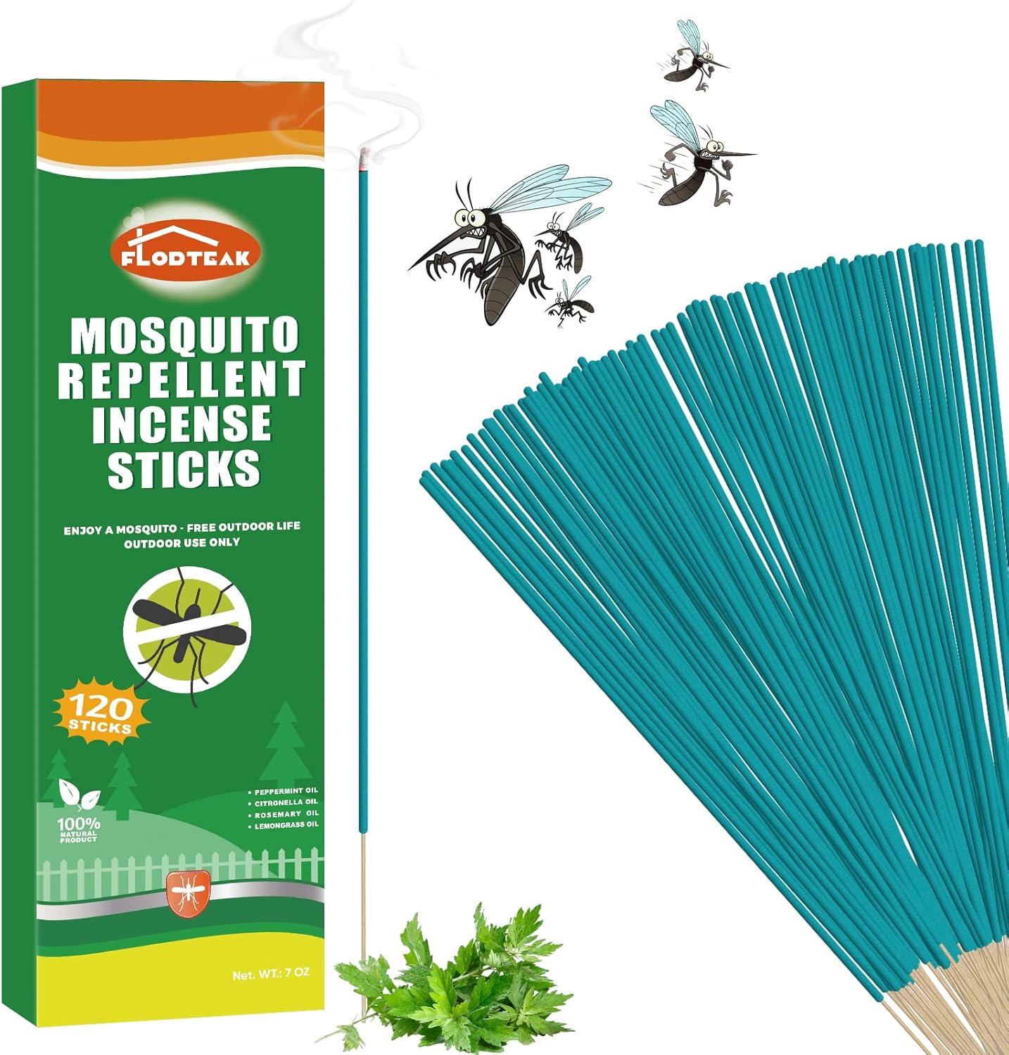 120 PCS Natural Mosquito Repellent Outdoor Patio, Citronella Incense Sticks Without