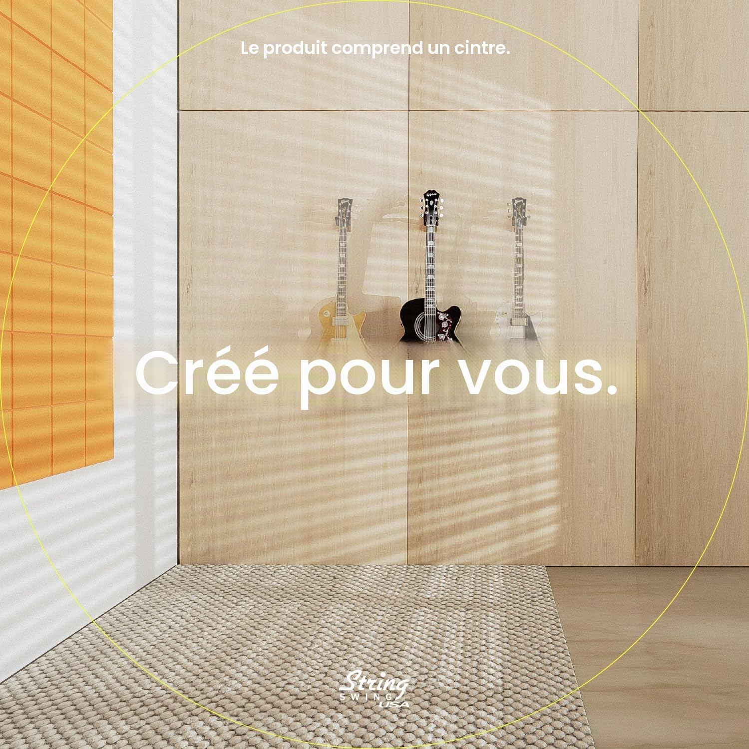 String Swing - CC01K - Support mural pour guitare acoustique ou électrique - Noyer noir