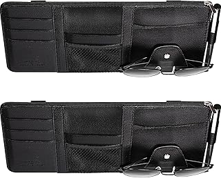 2 Packs Car Sun Visor Organizer, Sunglasses Holders for Car Sun Visor Pu Auto Interior Accessories Storage Travel Document Holder with Multi Pocket (Black)