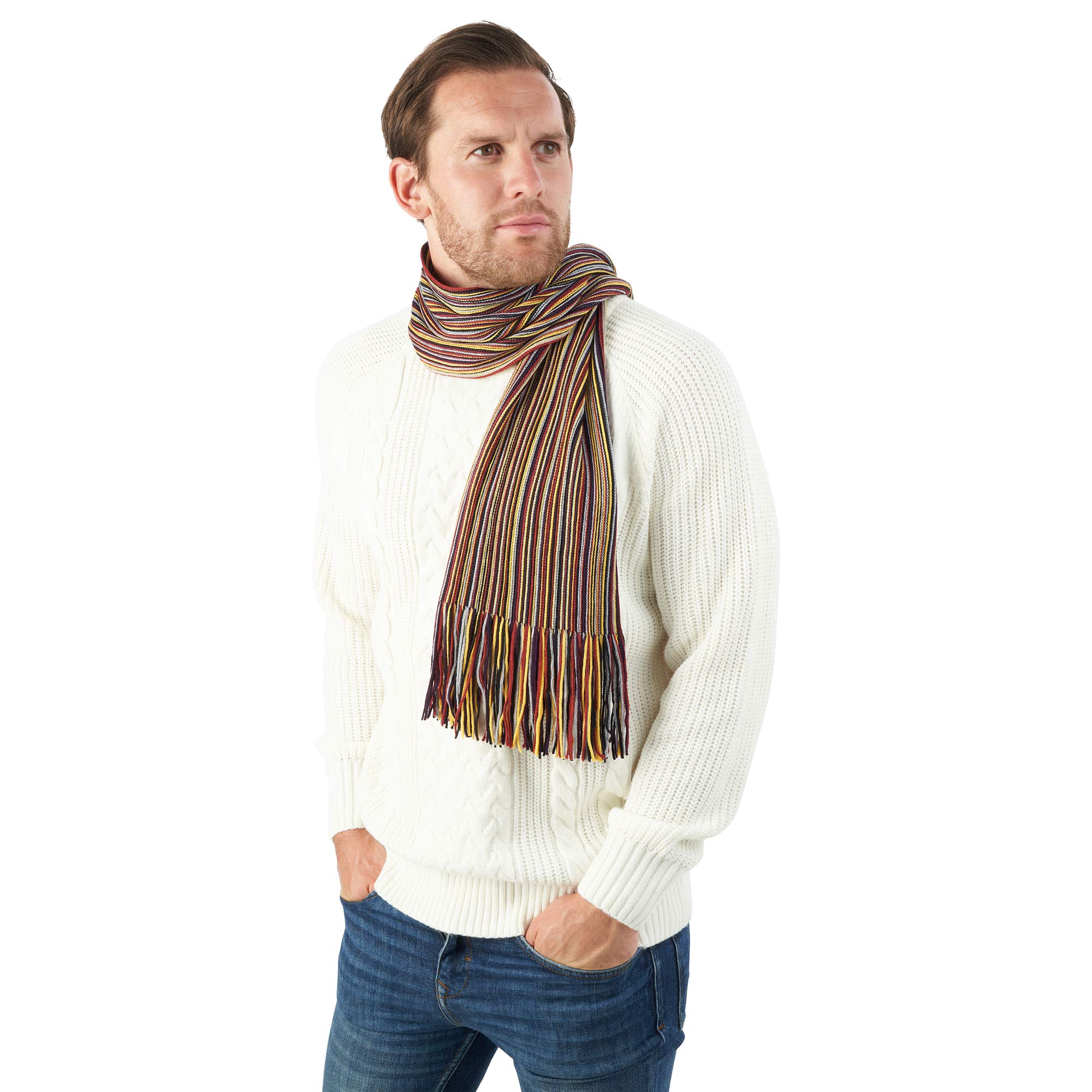 Bufanda de Hombre en Lana Merino Extra Fina - de Rayas para Invierno