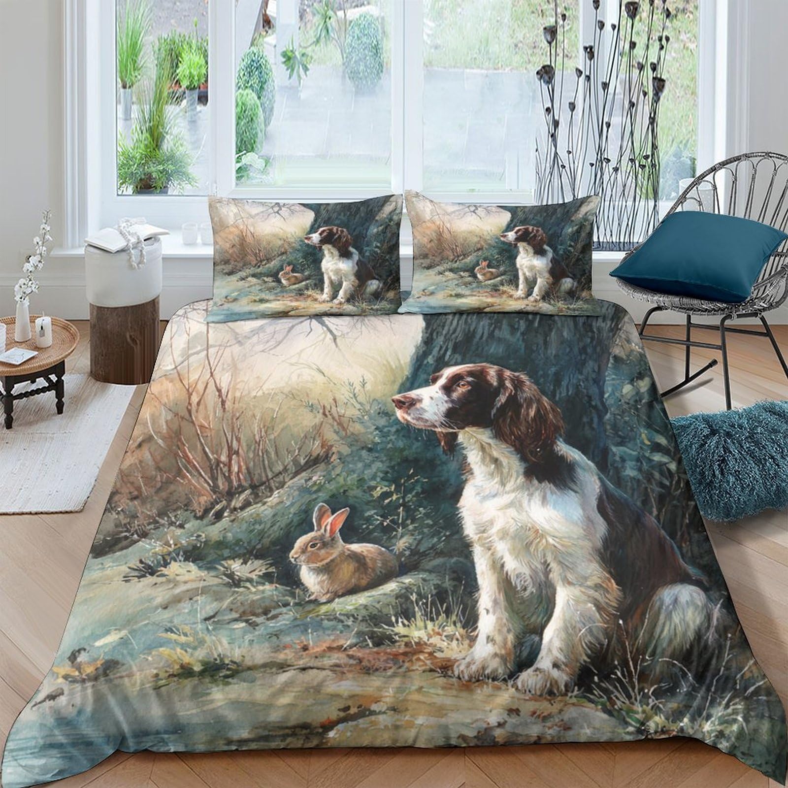 Ctjqhvkz Style-2 3D Printed Hunting Dog Forest Fitted Sheet Microfiber Soft Non-Slip Duck Scene Bed Cover For Bedroom Guest Room Single（135X200cm）