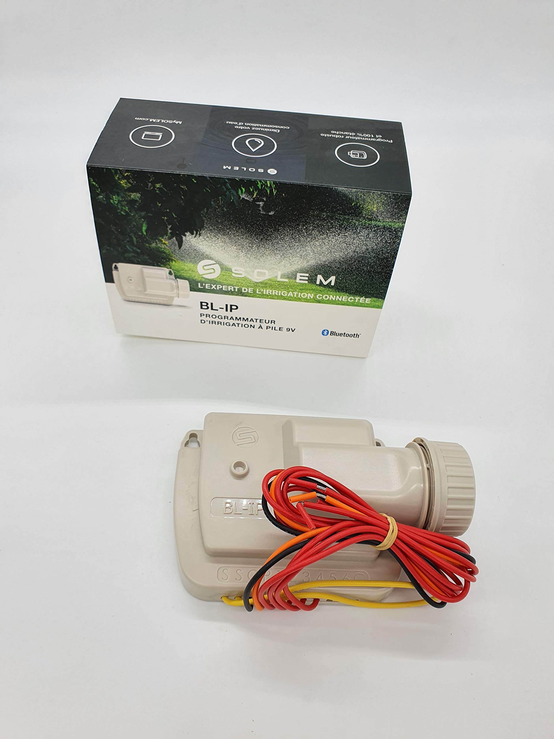 Programador de riego a pilas 9V modelo BL IP4, con conexión Bluetooth de alcance hasta 10 metros, resistente al agua para 4 estaciones, color blanco, 14 x 9 x 5,5 cm (referencia: Solem BL-IP4)
