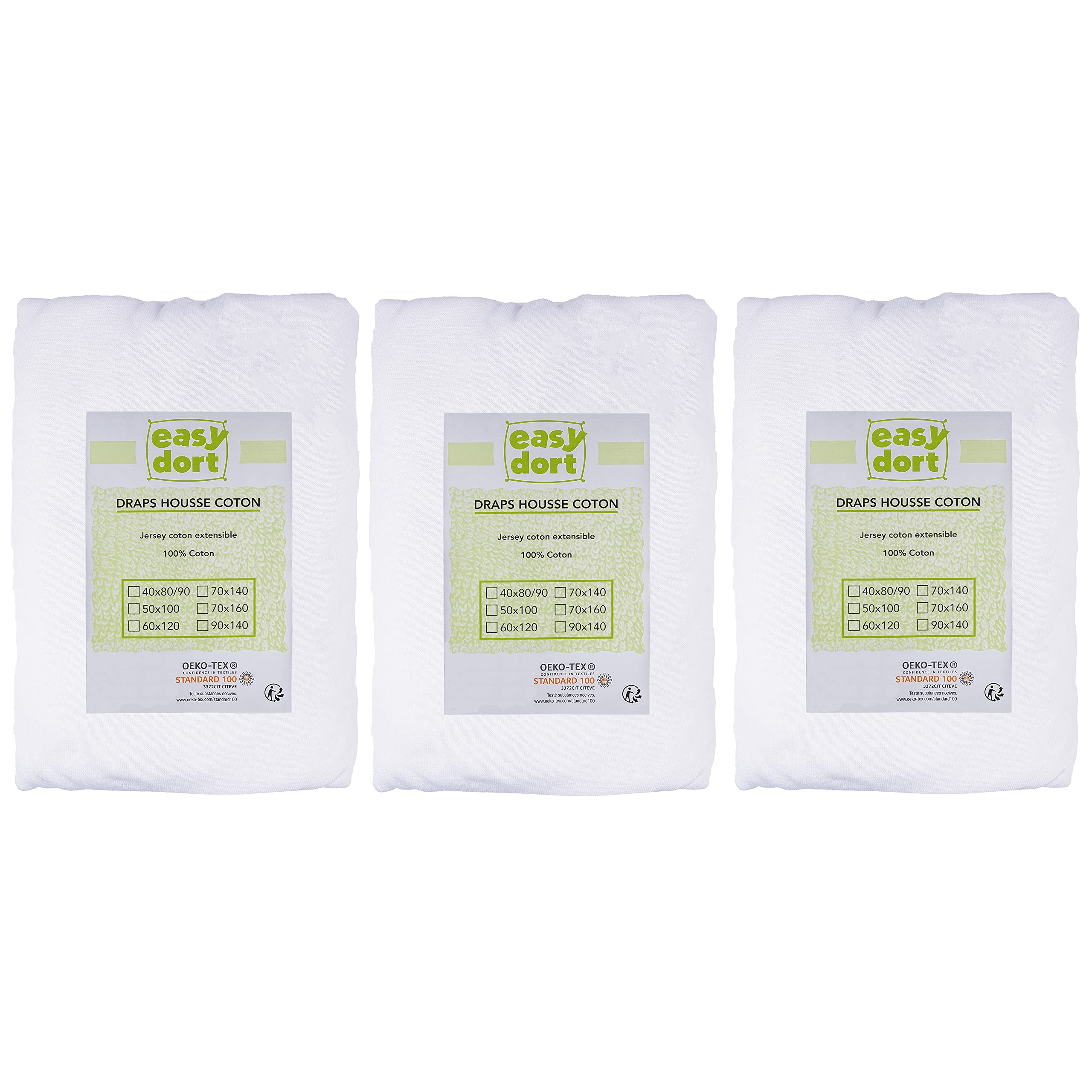 Easy Dort Set di 3 lenzuola in cotone, 40 x 80 cm, allungabile a 40 x 90 cm, per culla, culla, navicella, colore: bianco