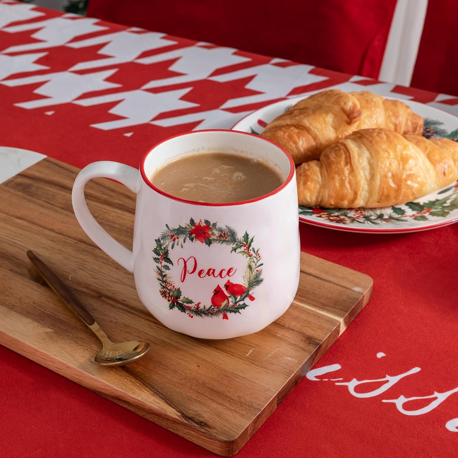 Christmas Ceramic Coffee Mug Set of 6, 16 OZ Holiday Porcelain Mugs, Wreath with Red Cardinal design With words Hope,Peace, Cheer, Joy, Love, Believe Cups for Xmas Gift Party Supplies - Image 3