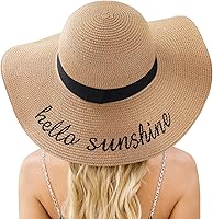 Trifabricy Women's Straw Beach Sun Hat UPF 50+ Wide Brim Packable Foldable UV Protection Summer Hat