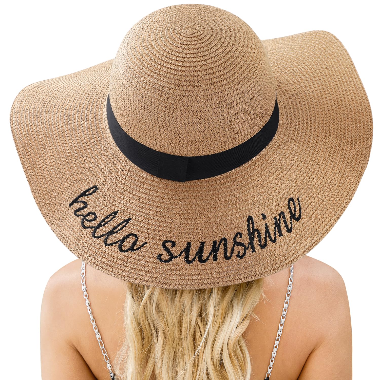 Womens Beach Sun Hat, Straw Hat, UPF 50+ UV Protection 