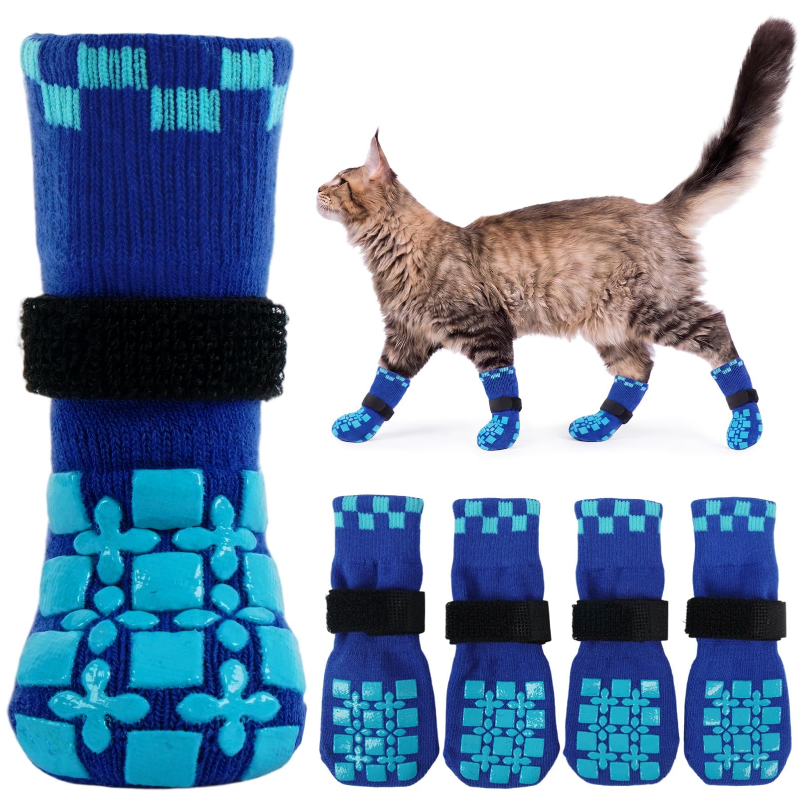 PUMYPOREITY 2 Pairs Cat Paw Socks Anti-Slip, Cat Paw Covers For Wounds, Dog Paw Protectors Chihuahua Socks(Blue, XS) โ image 1