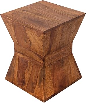 PYRAMID Design Side Table 45 cm Solid Wood Stool Sheesham Stone Finish