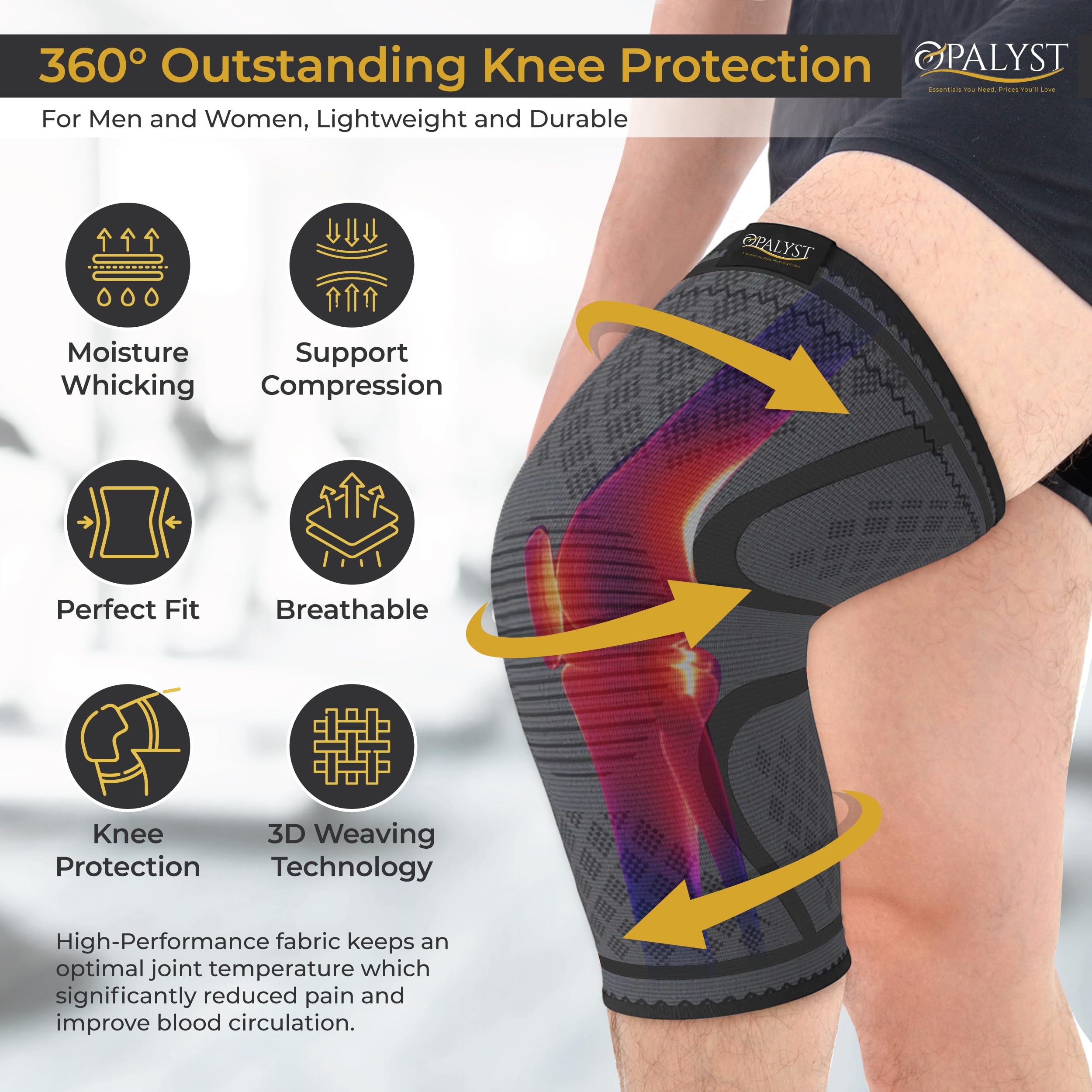 Single Black Striped Adjustable Knee Sleeve – Large, High-Elastic Compression for Pain Relief, Injury Recovery, Arthritis, Meniscus & Ligament Tears – Breathable, Stabilizing, Unisex.