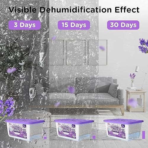 Miniatura 5 de W&E Choice Absorbentes de humedad con aroma a lavanda, deshumidificador portátil para armarios y baños, cocina, absorbente de humedad, eliminador de