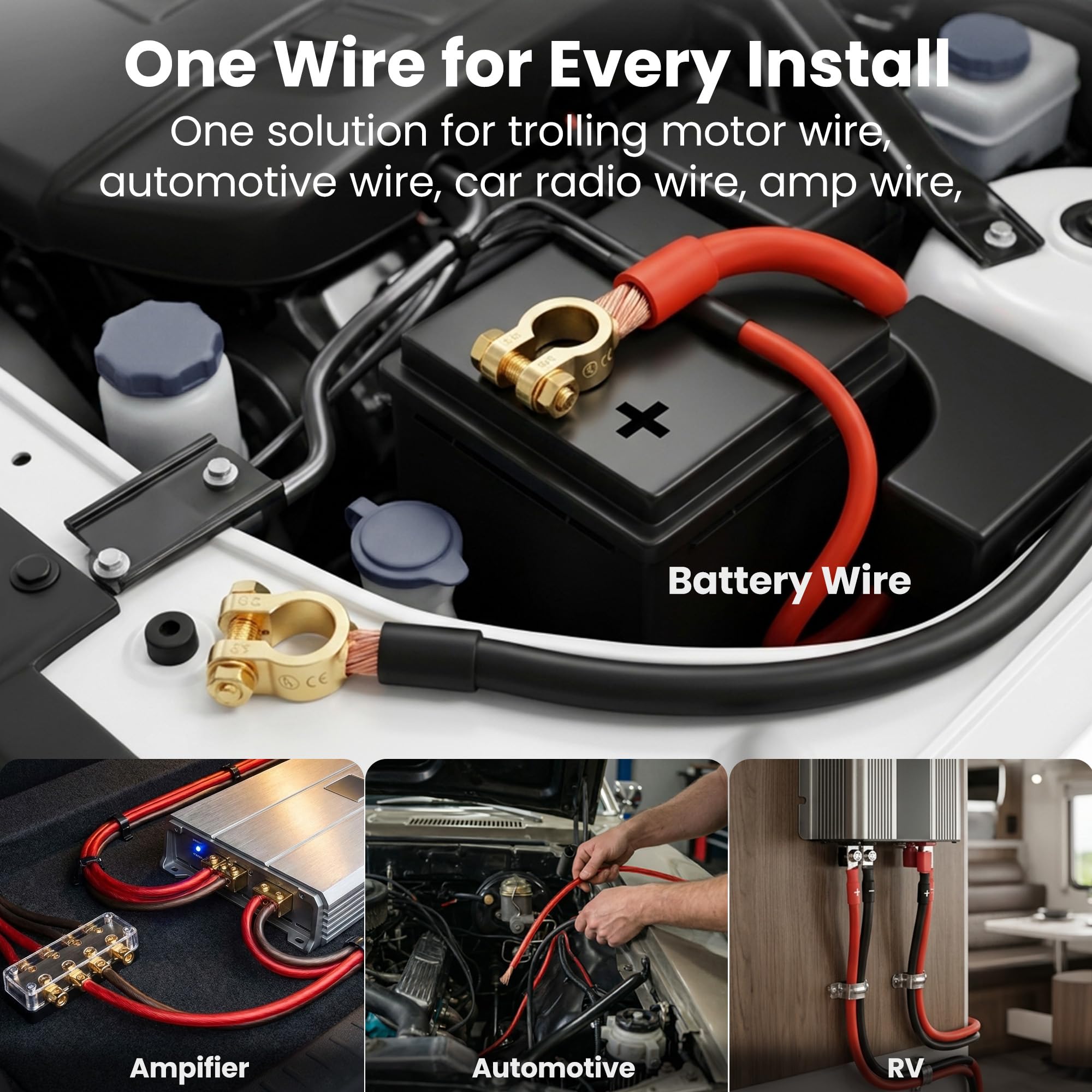 GearIT Cable de calibre 1/0 (7,6 m – rojo translúcido) de aluminio recubierto de cobre, CCA, cable de batería primario automotriz, cable de batería, altavoz de audio para coche, remolque, amplificador