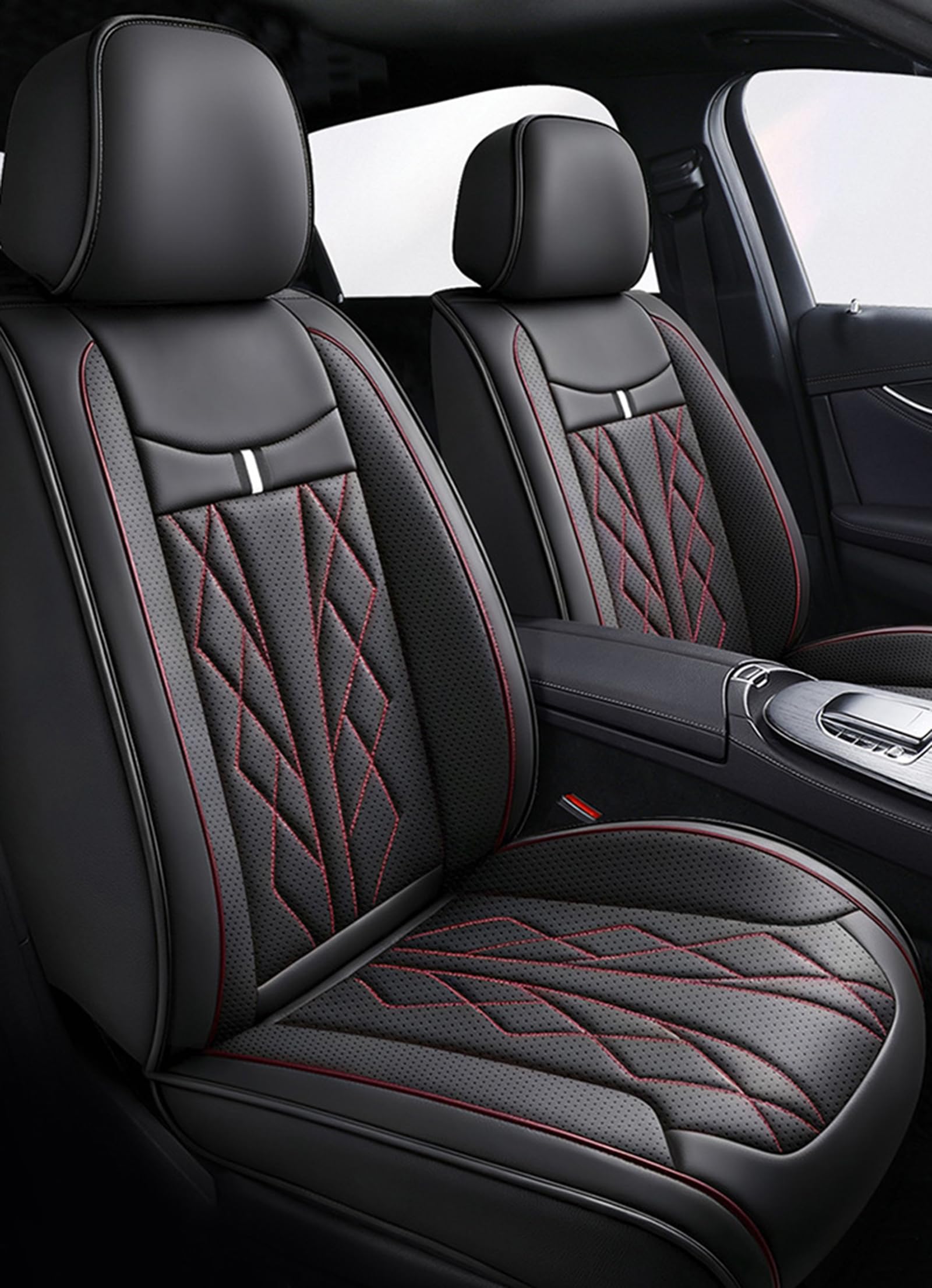 Set Completo di coprisedili per Auto in Pelle PU universali | Cuscino protettivo per seggiolino auto impermeabile e resistente all'usura per berline e SUV a 5 posti