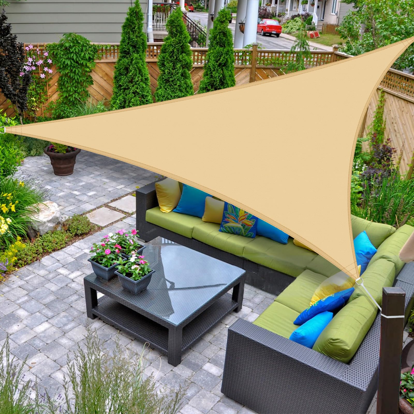 AXT SHADE Toldo Vela de Sombra Impermeable Triangular 3x3x4,25m Protección Rayos UV para Exterior Terraza Patio Jardín-Arena — view 29