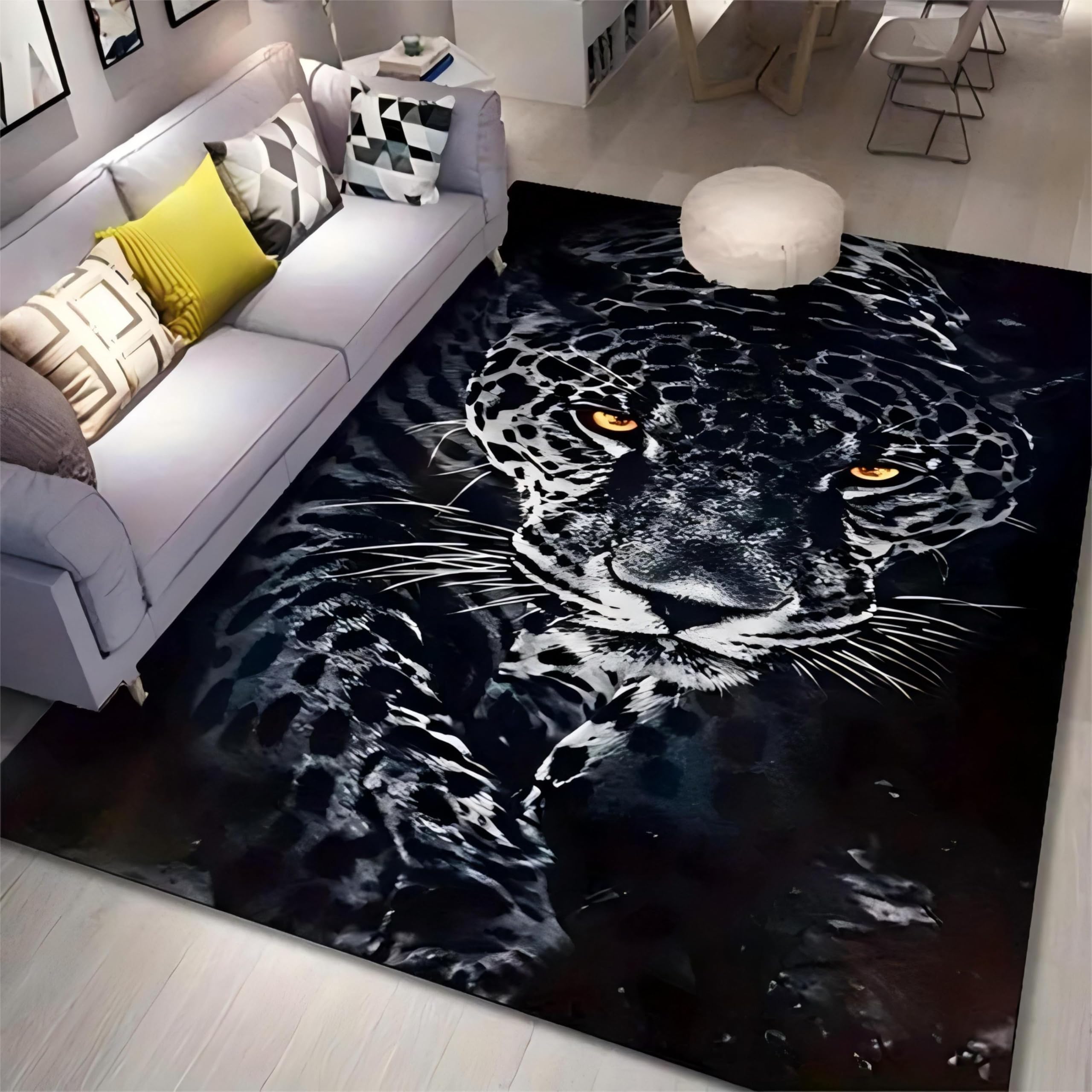 Kuluoits Leopard Area Rug,180x260cm,Cool Luxury Chic Cheetah Black Indoor Large Area Rugs, Non-Slip Non-Shedding Wild Animal Home Decoration, Washable Carpets for Living Room Bedroom Office