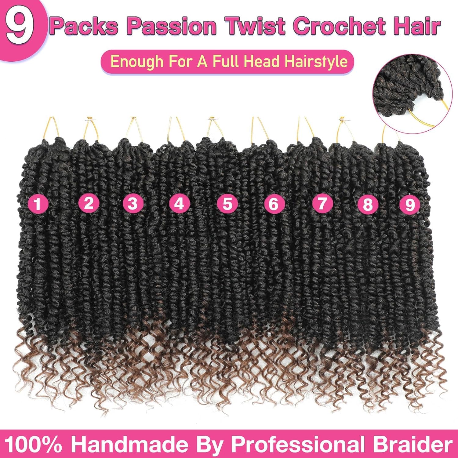Passion Twist Crochet Hair 14" T1B/30 Pre-Twisted image 3