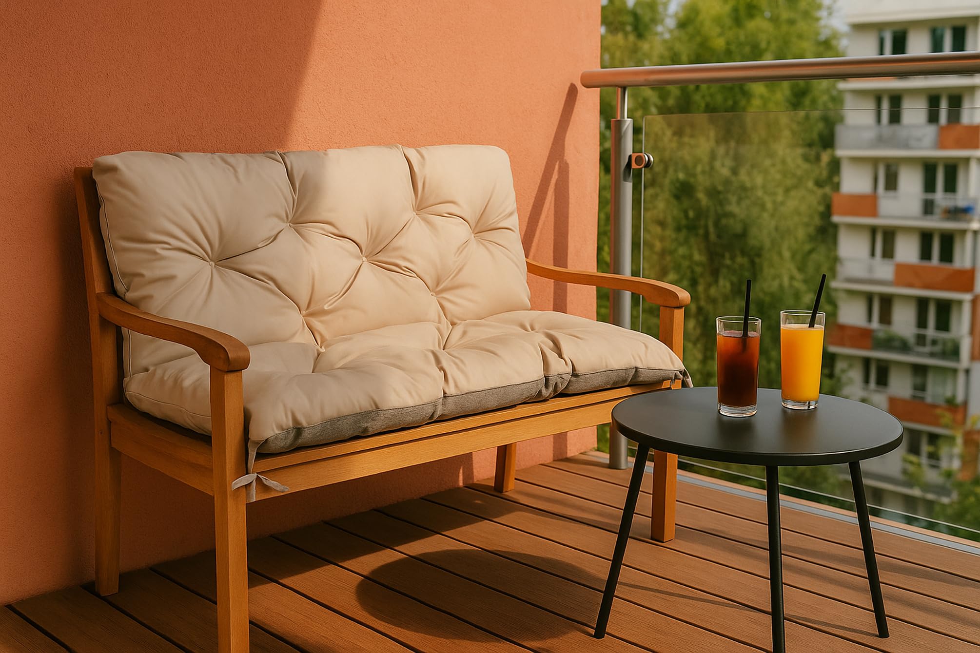 Sitzkissen für Hollywoodschaukel - Sitzbank mit Rückenlehne - Gartenschaukel Kissen - Bankkissen Outdoor (160 x 60 x 50, Beige)