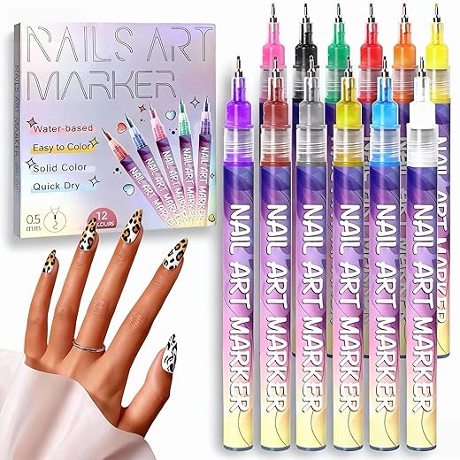 12 Colors Nail Art Pens Set, 2026 Nail Art Markers for Gel Nails, Drawing Painting Liner Brush for DIY, Painting Point Liner Christmas Gifts (1 Set)