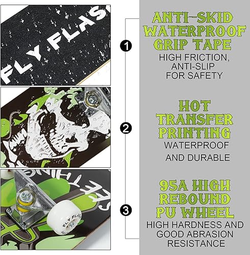 Miniatura 3 de Patineta, 31 x 8 pulgadas, patinetas estándar completas para niñas y niños principiantes, 9 capas de arce doble patada para niños, jóvenes y