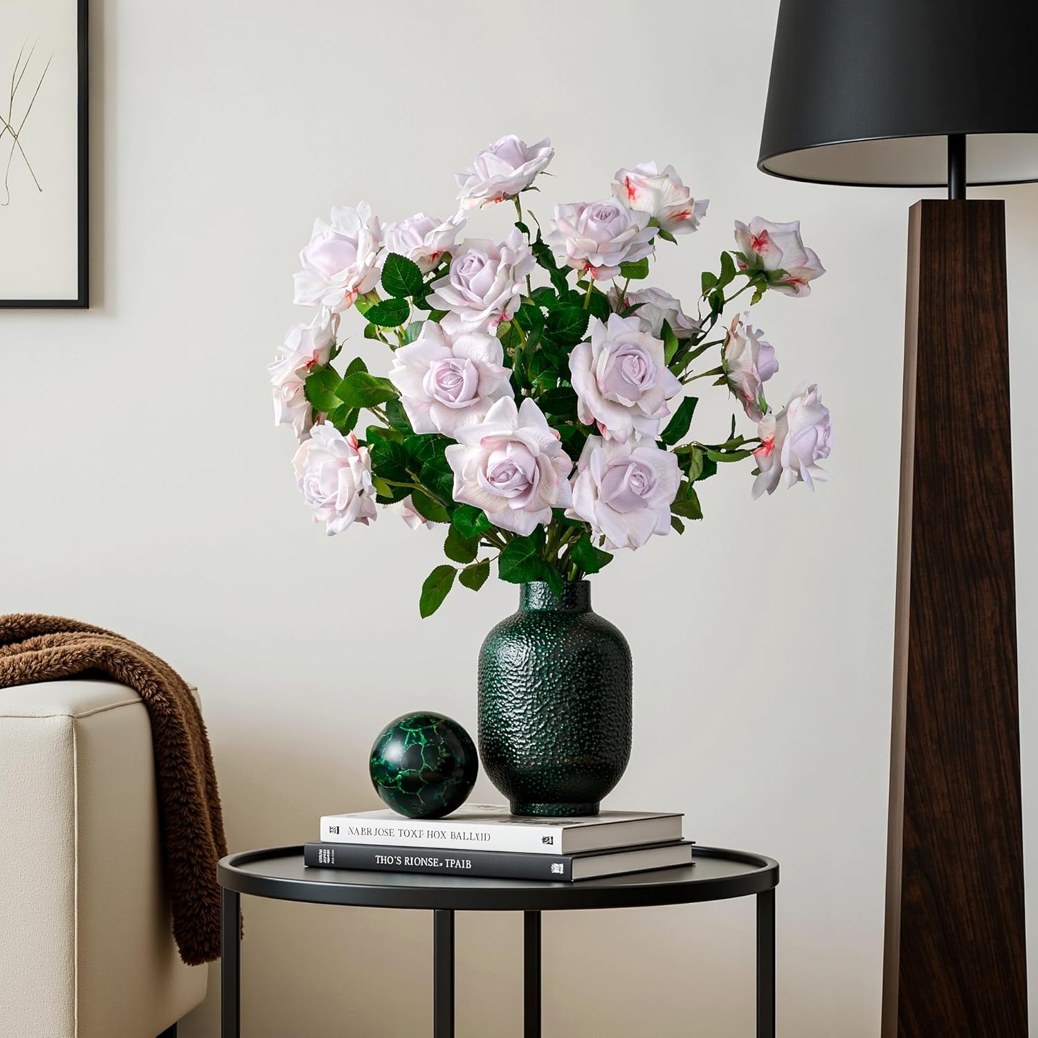 Artificial Flowers Spring Artificial Roses 23.2In Fake Roses Long Stem Artificial Flowers for Tall Vase Suitable for Wedding Party Decor Valentine's Day DIY Bouquet 20PCS White Purple Heart - Image 5