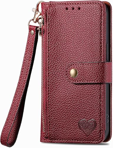 Miniatura 2 de XYX Wallet Case for Redmi K40 Pro, RFID Blocking Crossbody Chain Zipper Purse Wrist Strap Love Heart Leather Case with 7 Card Holder for Xiaomi