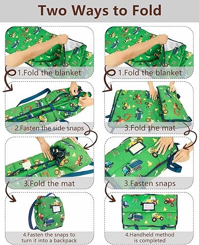 Miniatura 15 de Primlect - Tapete para siesta para bebé con almohada extraíble y manta de franela, bolsa de dormir portátil para niños, fácil de enrollar, lavable,