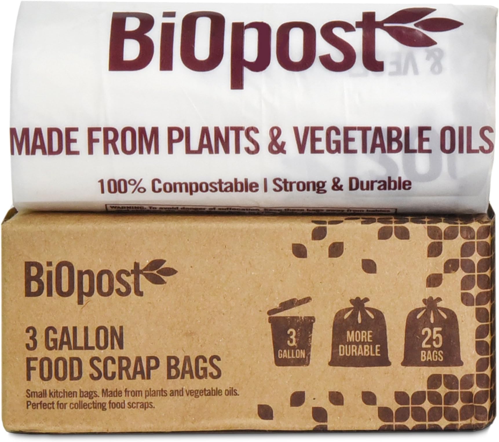 Strong Compostable Bags 3 Gallon Certified Biodegradable Kitchen Scrap Trash Food Waste (Pack of 50)