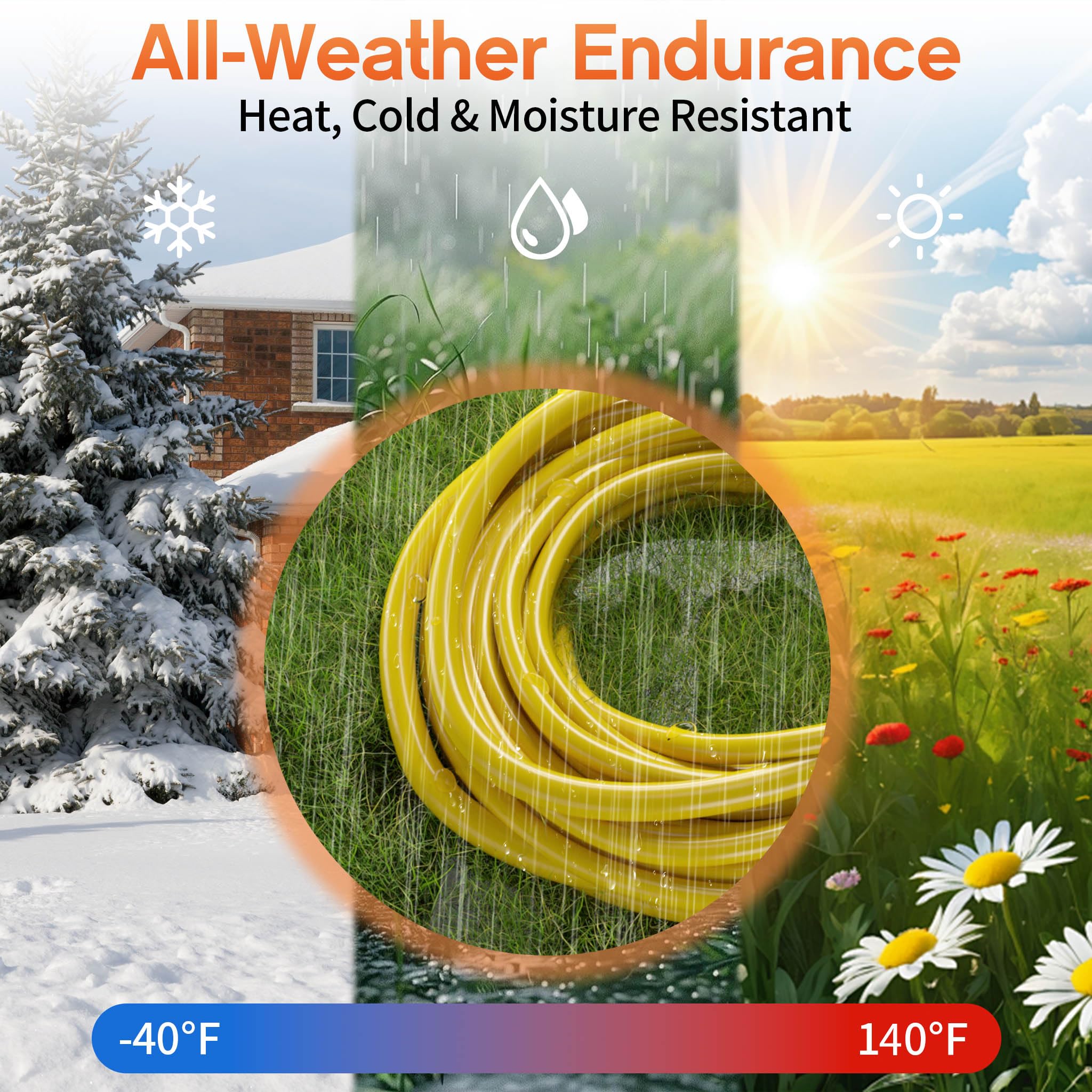 Cavo di prolunga da esterno 15,2 m 10/3 con prese multiple, resistente alle intemperie, 3 uscite SJTW Splitter con indicatore luminoso, 15 A 1875 W per giardino, gole e