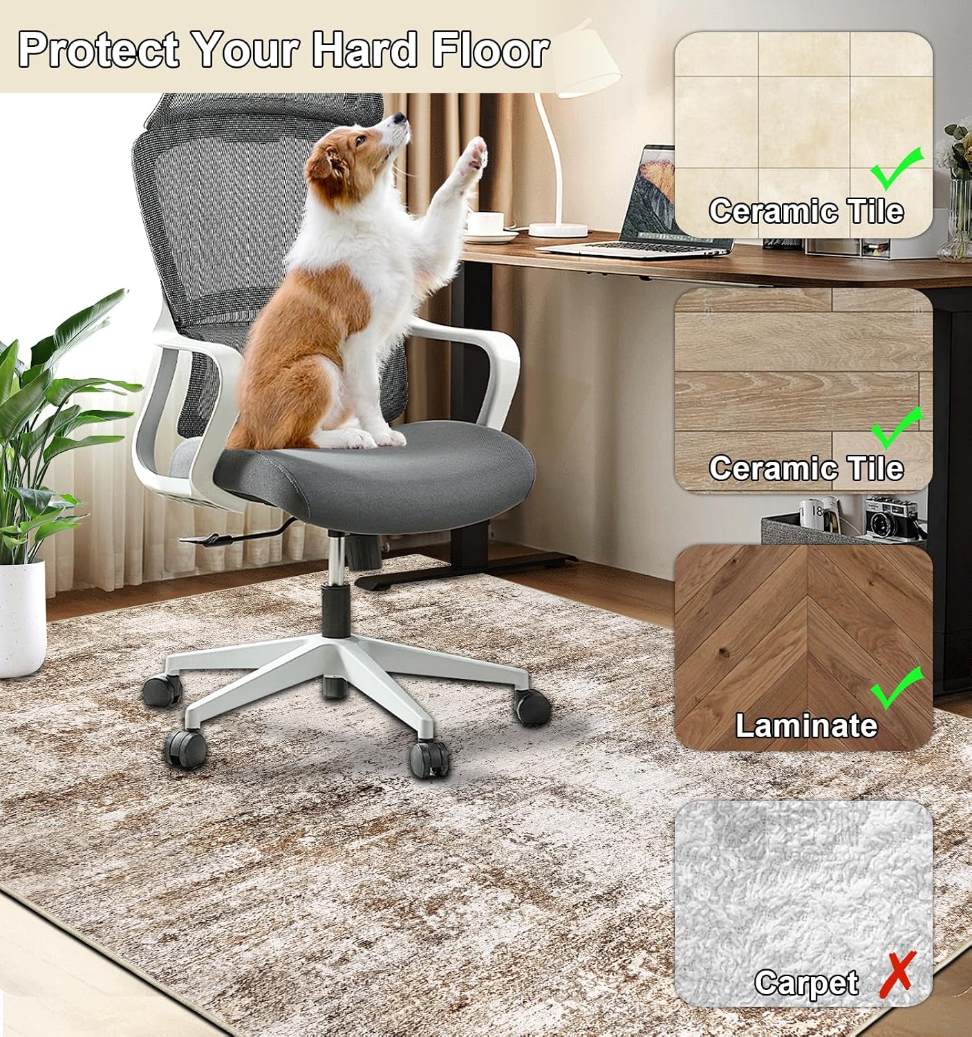 Capslpad Office Chair Mat for Hardwood Floor/Tile Floor 47"x59" Non Slip Desk Chair Mat Low Pile Computer Gaming Chair Rug for Rolling Chair Protector Mat for Office Den Computer Desk, Brown