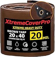 XTREMECOVERPRO 20x40 Brown 20 Mil Ultra Heavy Duty Tarp - Waterproof UV Resistant Reinforced Cover for Camping Boats Roofs