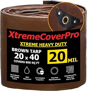 XTREMECOVERPRO 20x40 Brown 20 Mil Ultra Heavy Duty Tarp - Waterproof UV Resistant Reinforced Cover for Camping Boats Roofs