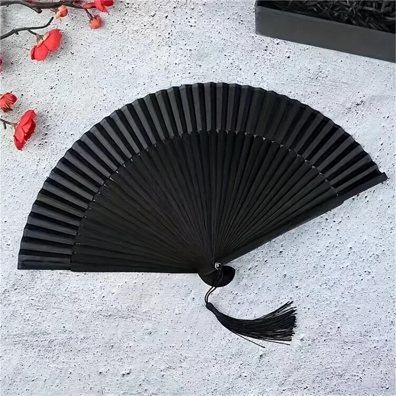 Ventaglio Pieghevole Vintage in bambù Nero da 10 Pezzi per Feste