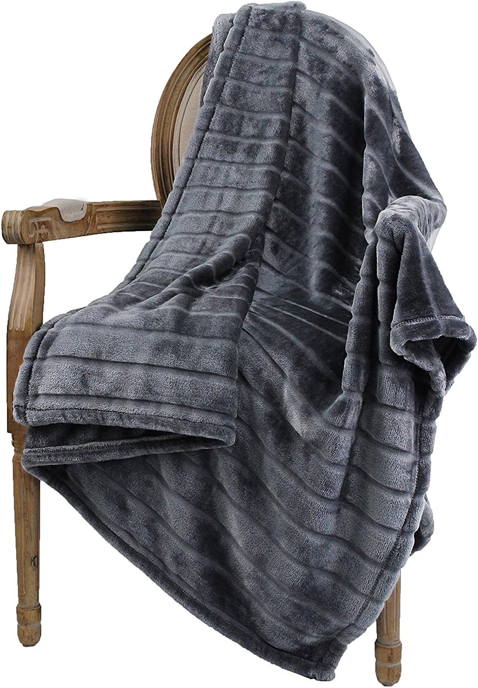 Bertte Plush Throw, Super Soft Fuzzy Warm Blanket | 330 GSM Lightweight Fluffy Cozy Luxury Decorative Stripe Blanket for Bed Couch - 50"x 60", Dark Grey