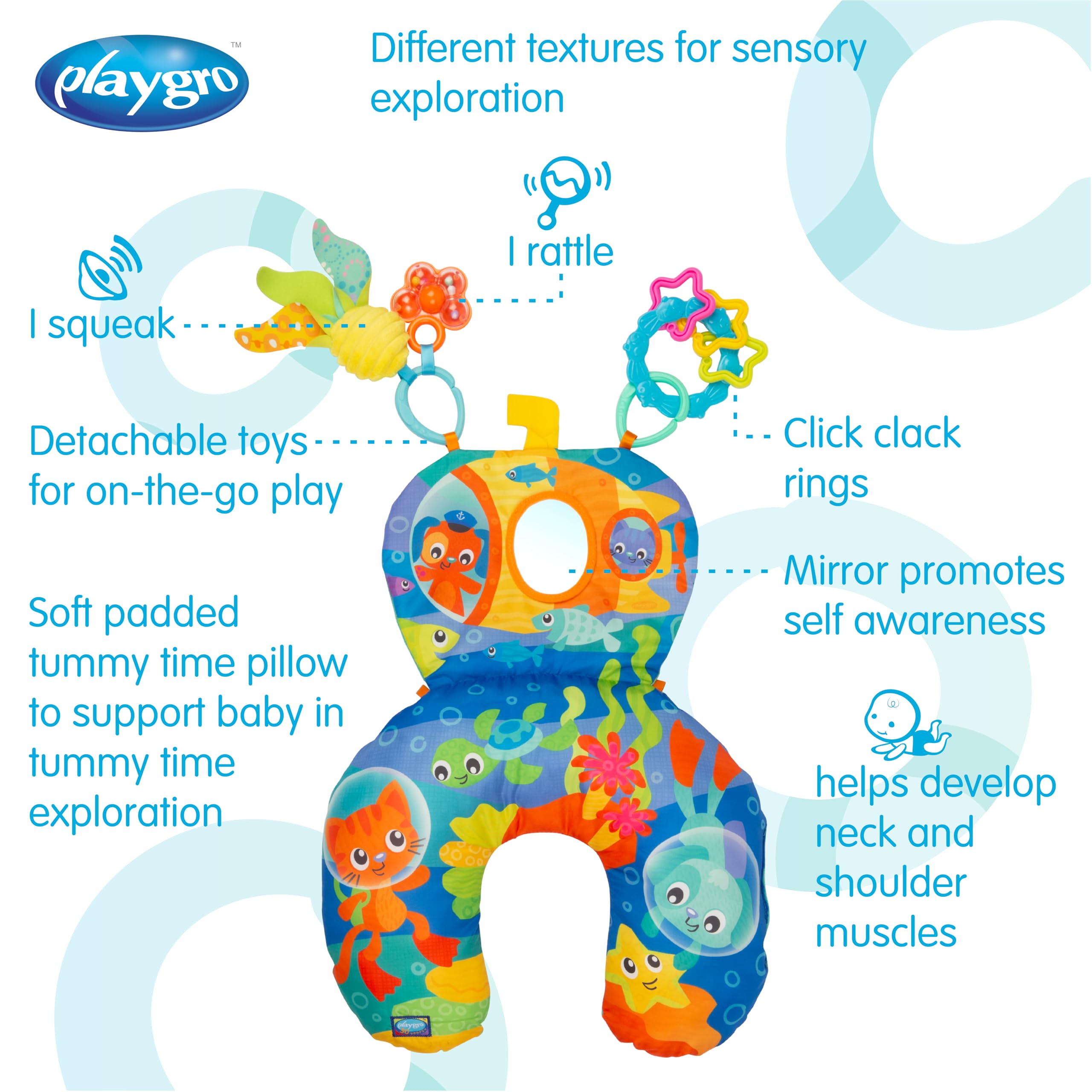 Playgro Cuscino Ocean Adventure | Divertimento per giocare a pancia in giù per neonati (0m+)