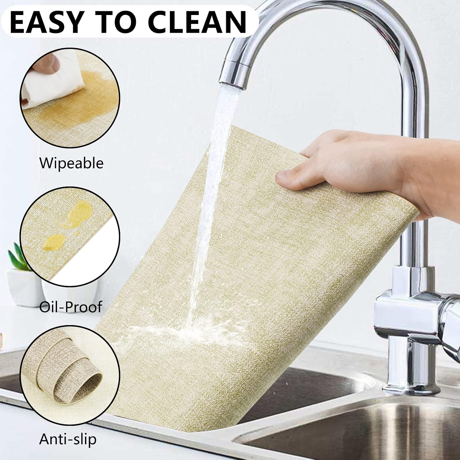 Leather Heat Resistant Placemats Set of 6 Waterproof Wipeable Washable PU Table Mats,Easy to Clean Anti-Slip Place Mats (Beige, 6)
