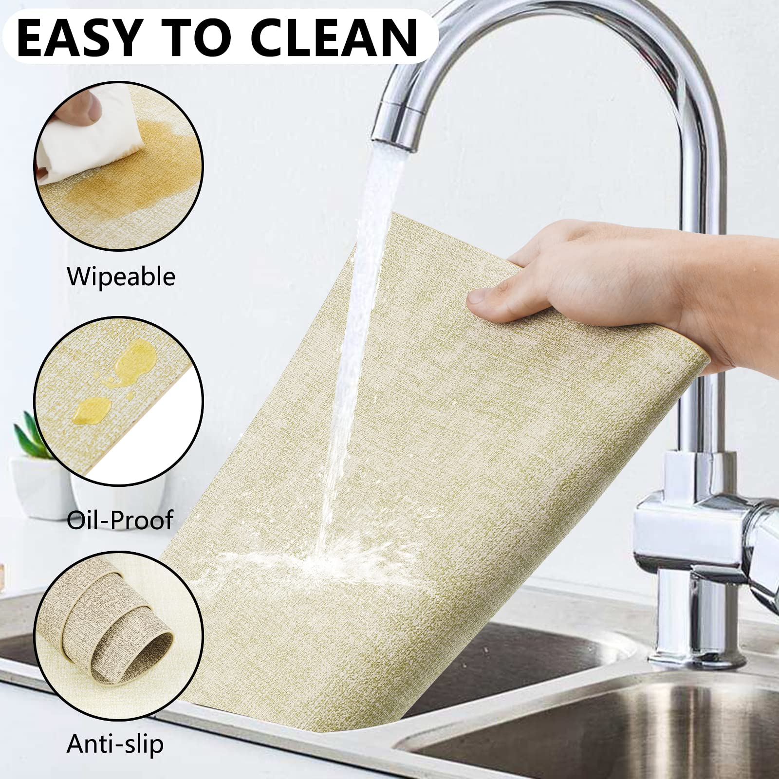 Set di 6 tovagliette in pelle resistente al calore, impermeabili, lavabili e lavabili in poliuretano, facili da pulire, antiscivolo (beige, 6)