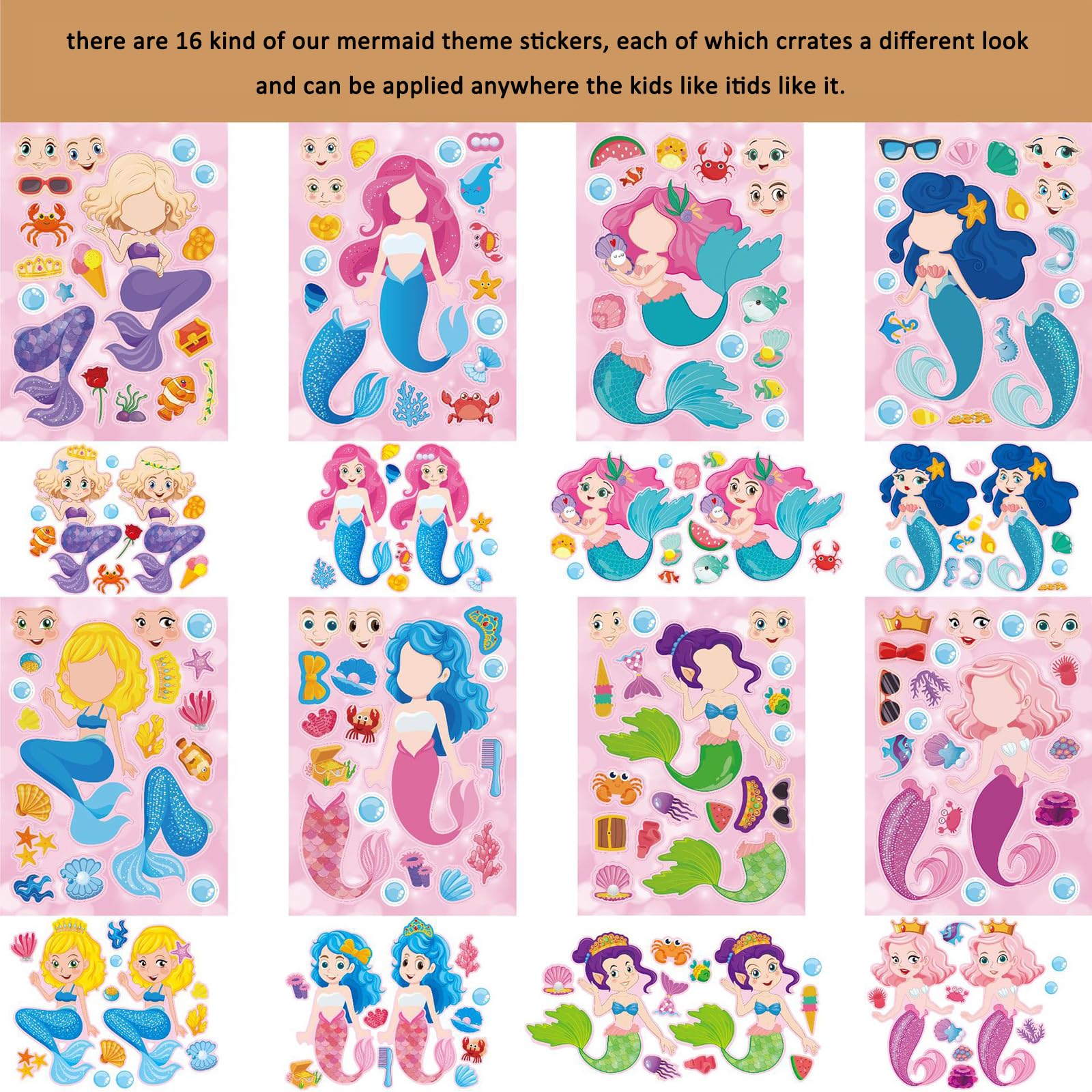 32 PCS Stickers for Kids Party Bag fillers Mermaid Stickers Make a face Stickers for Kids Sticker Sheets for Children Stickers for Party Bags Kids Party Favor Supplies - Image 2