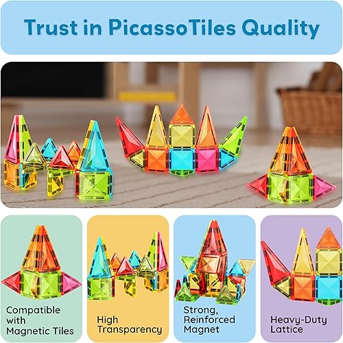 Miniatura 8 de PicassoTiles Mini Diamond PTM24 - Azulejos magnéticos de construcción, 24bloques, juguete portátil y compacto, educación de STEM y temprana,