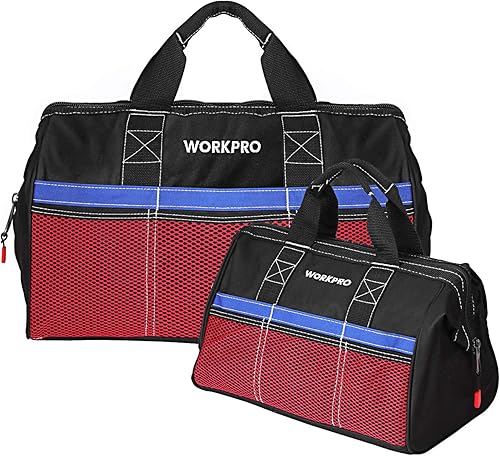 WORKPRO Bolsa de herramientas bolsa de almacenamiento de herramientas de 13 pulgadas y 18 pulgadas bolsa de mano de boca ancha con cremallera