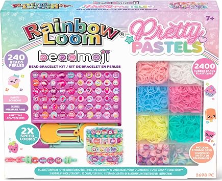 Rainbow Loom Pretty Pastels, Beadmoji, Bracelet Making Kit for Girls - Includes Speed LoomTM and Dual Hook for Twice The Fun - Create Personalized Bracelets, Ages 7+