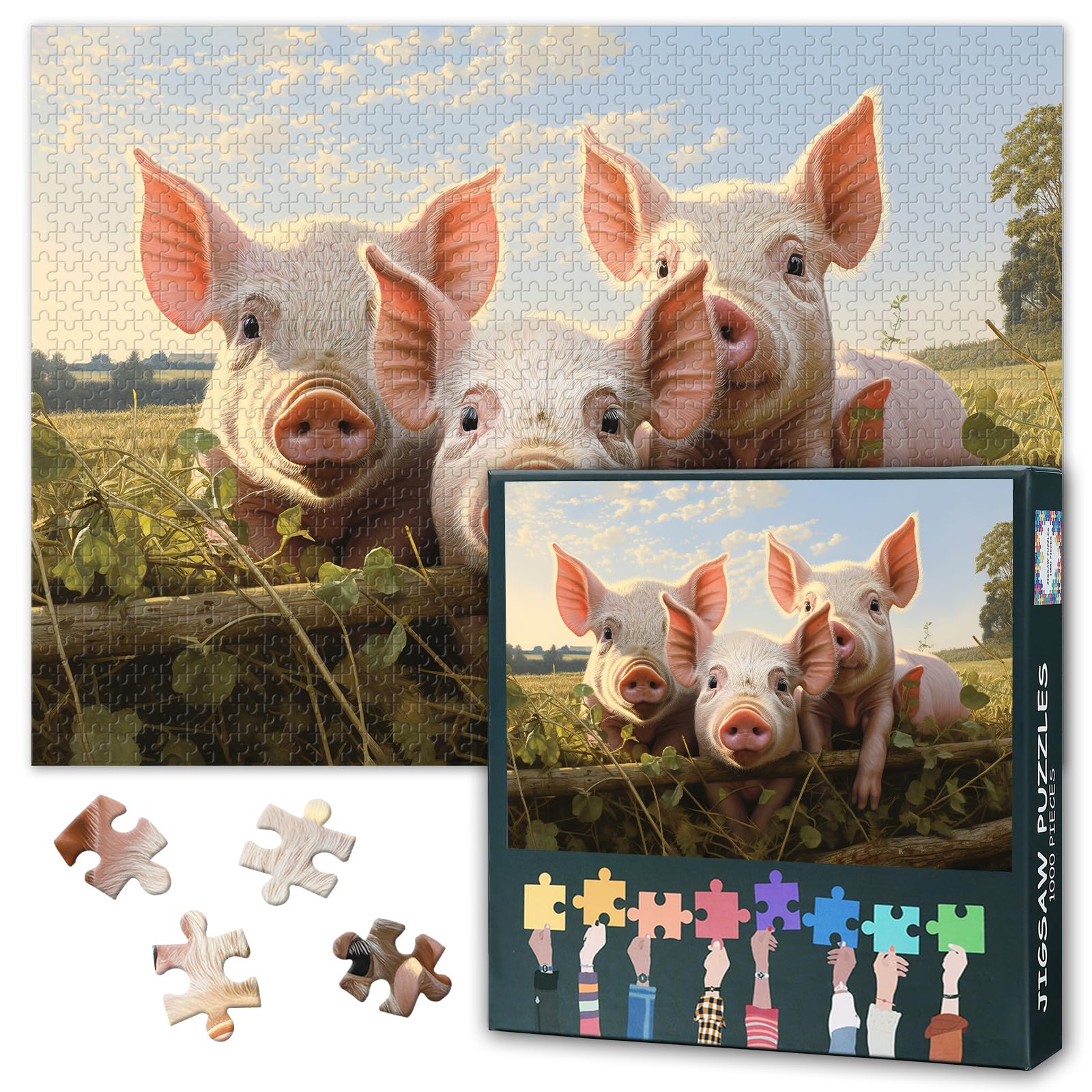 1000 Piece Puzzle for Adults - Adorable Piglets in Sunset Meadow with Golden Grass Jigsaw Puzzles 1000 Pieces, Coolest Adult Puzzles - 27.5x19.7 in