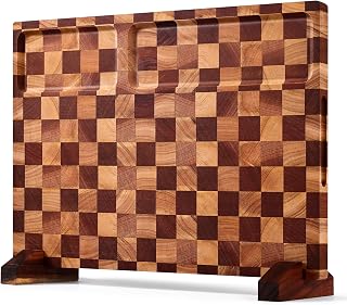 Checkered Cutting Board with Stand, Dual-Sided Wood Cutting Board with Juice Groove, 16.5x11.6 Inch Butcher Block Serving Tray, Chopping Board for Kitchen Gifts